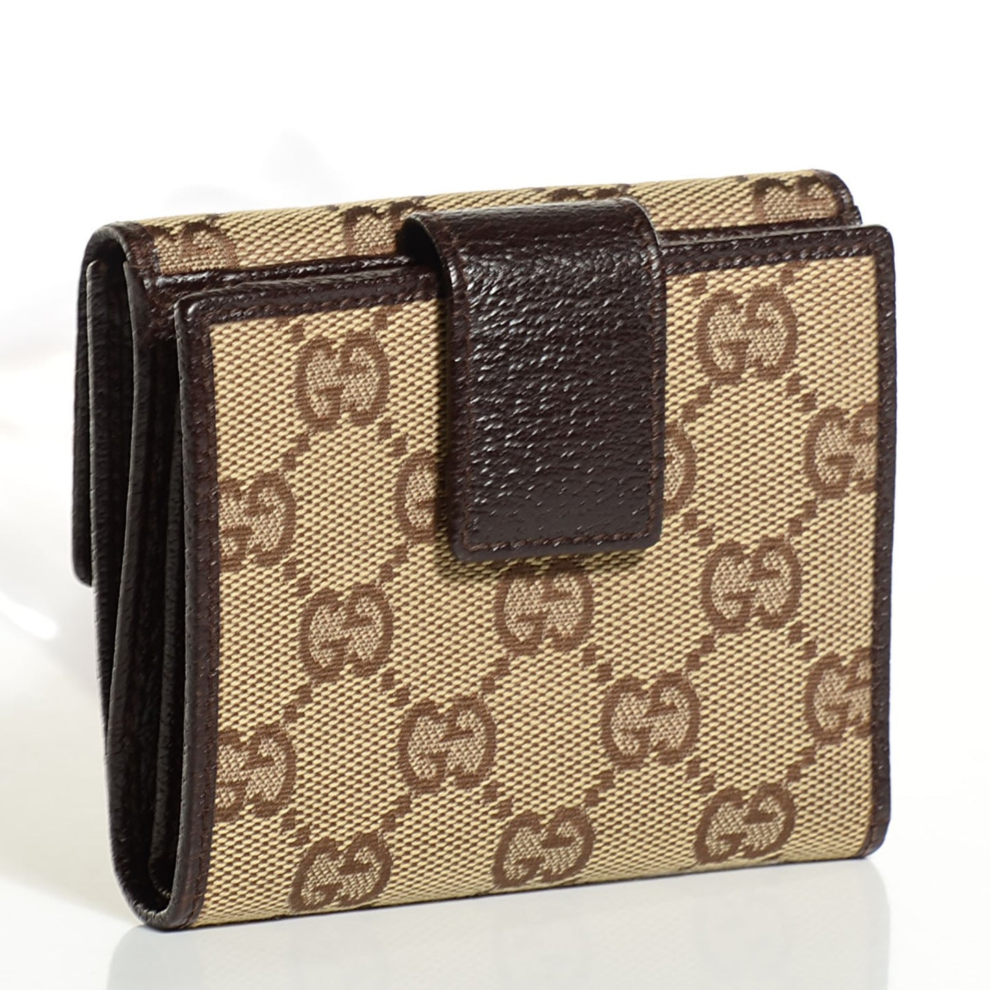 Monogram Textured Calfskin Metal Bar French Flap Wallet Beige Ebony Cocoa
