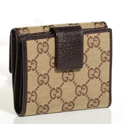 Gucci Monogram Textured Calfskin Metal Bar French Flap Wallet Beige Ebony Cocoa 3 of 8
