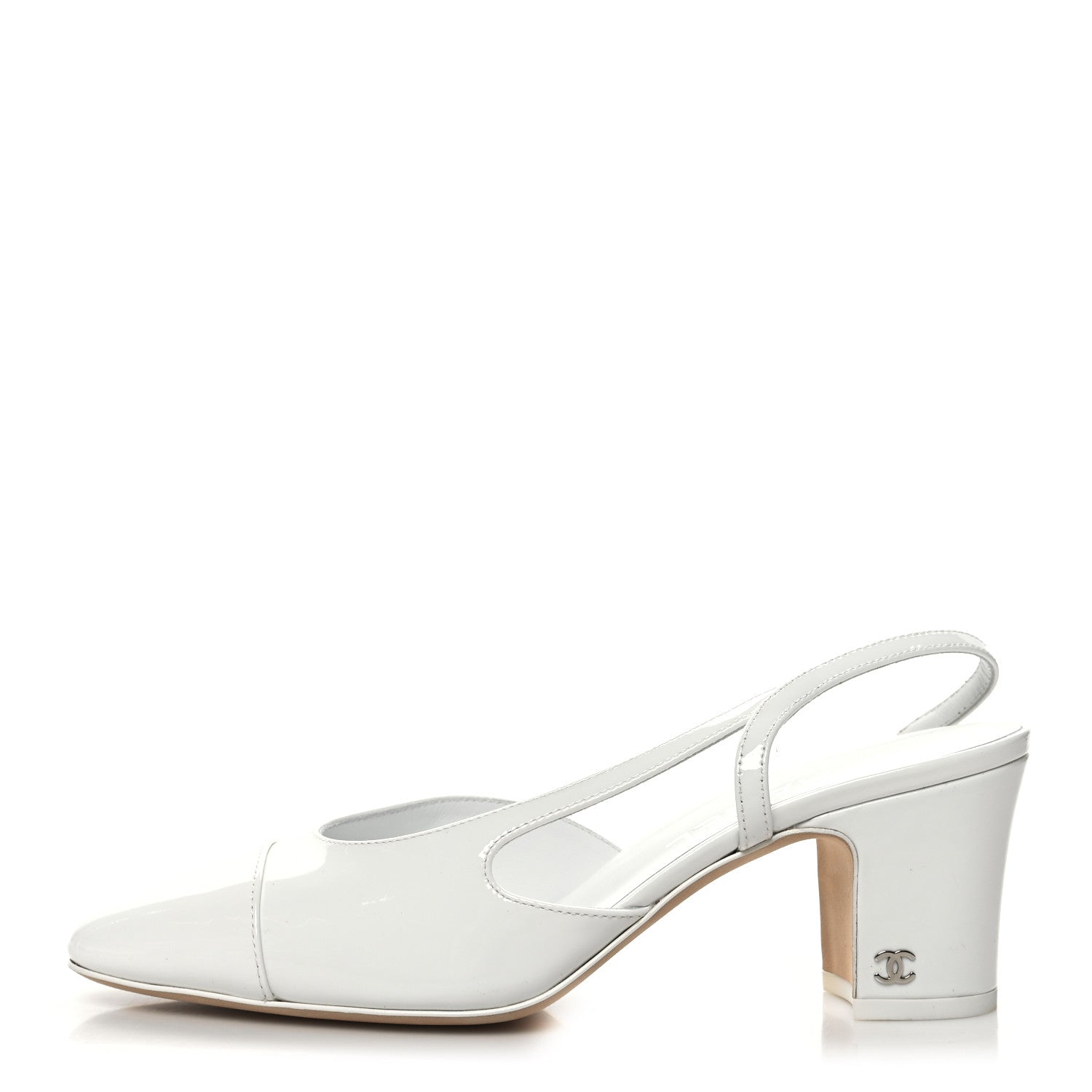 Chanel Patent Calfskin Cap Toe CC Slingback Pumps 38 White 1 of 8