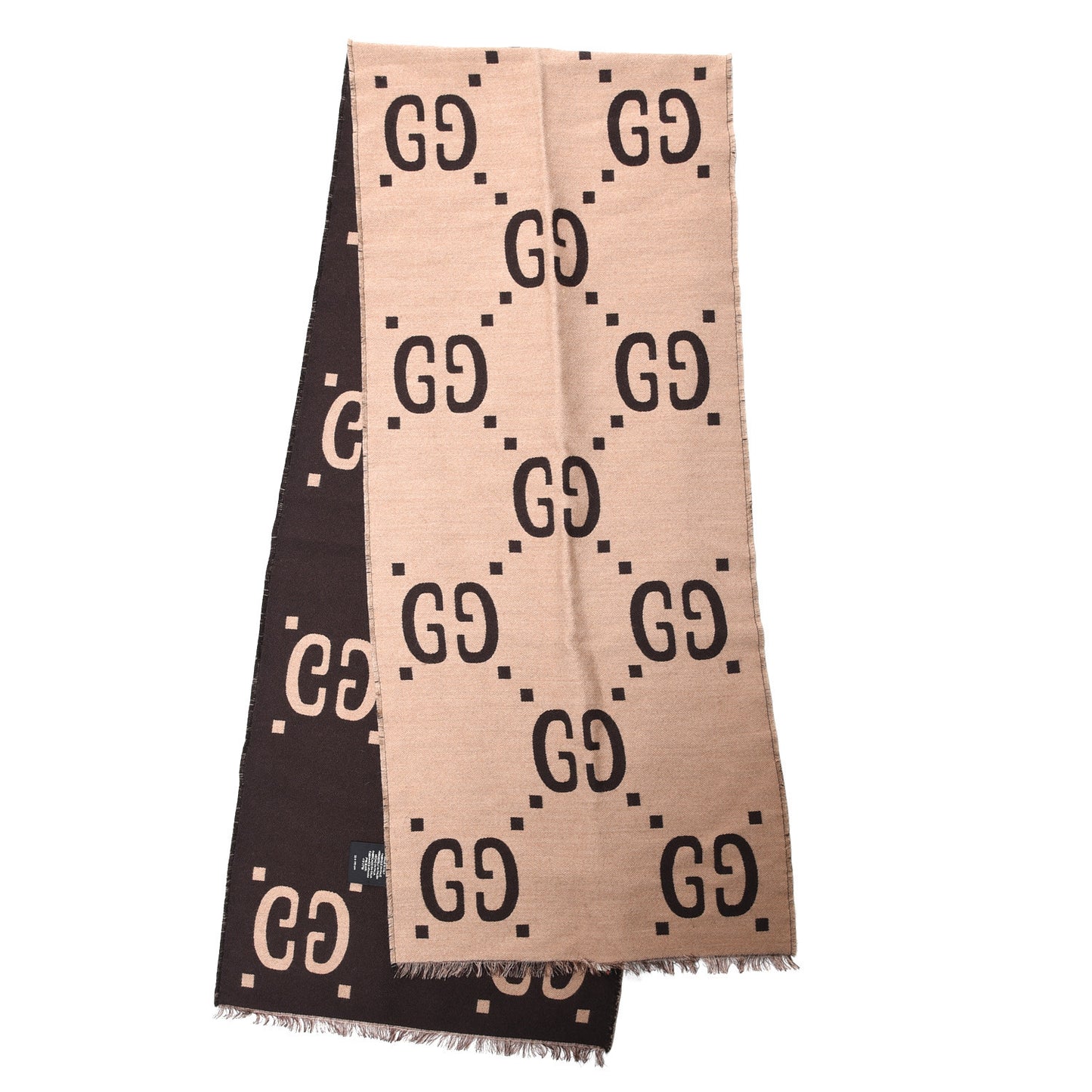 Wool Silk Monogram Jumbo GG Freedom Scarf Dark Brown Beige