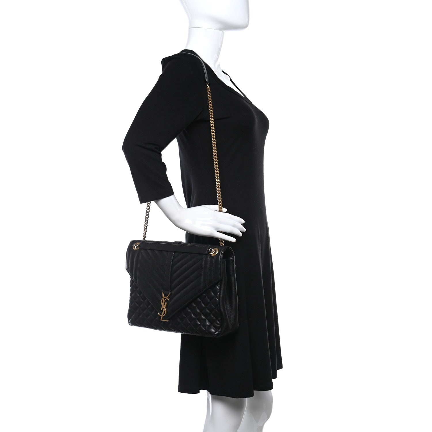 Saint Laurent Calfskin Mixed Matelasse Triquilt Large Monogram Satchel Black 3 of 9