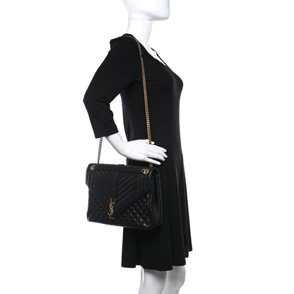 Saint Laurent Calfskin Mixed Matelasse Triquilt Large Monogram Satchel Black 3 of 9