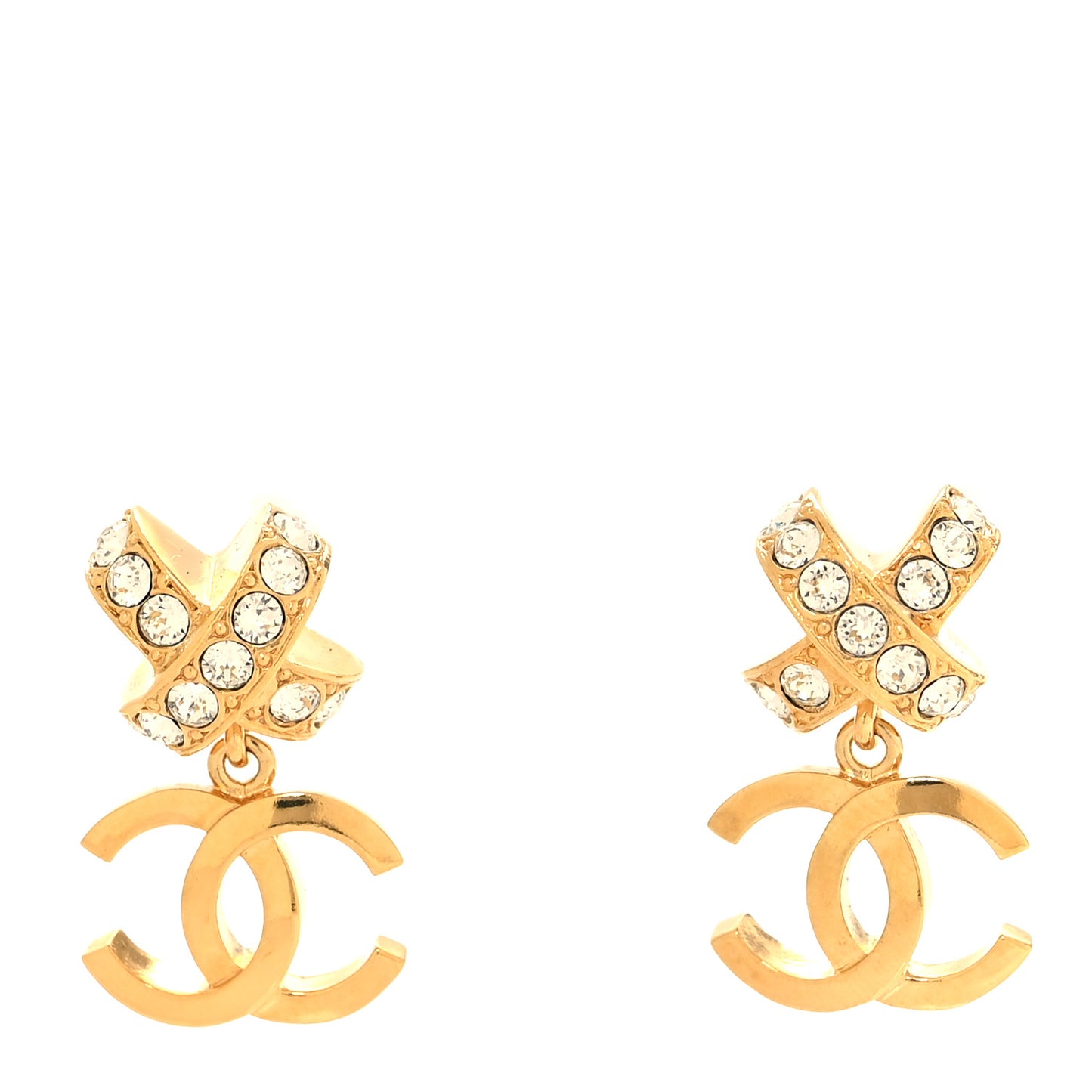 Crystal CC X Drop Earrings Gold