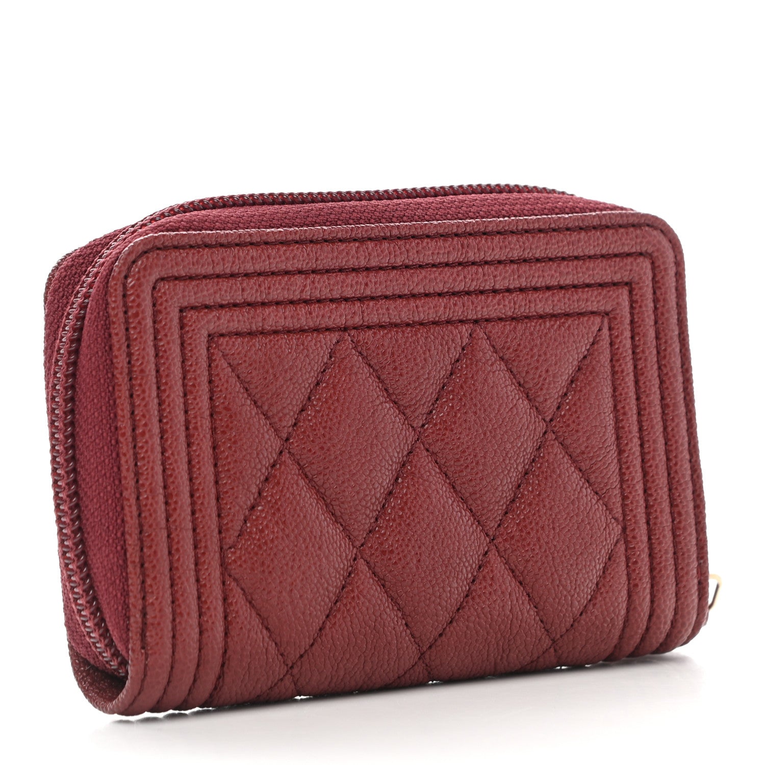 Chanel Caviar Quilted Boy Zip Around Coin Purse Wallet Burgundy 3 of 8