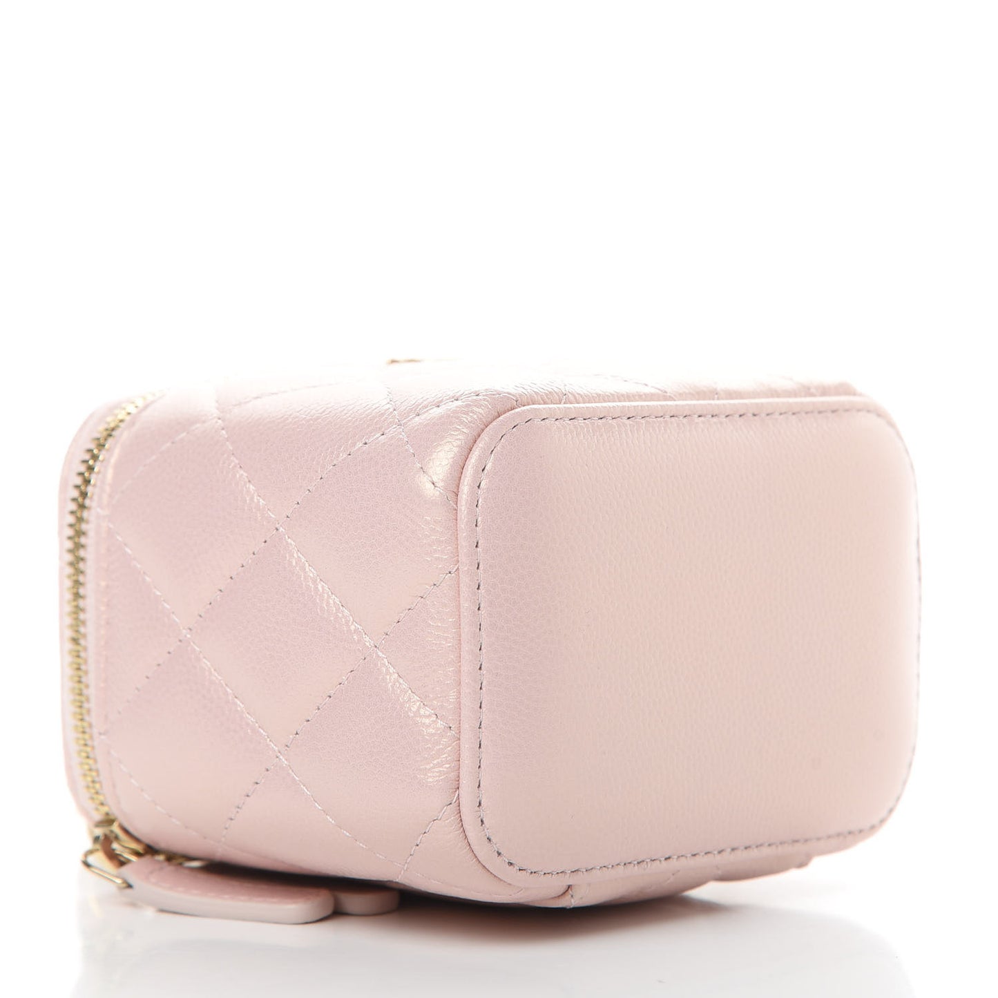Iridescent Caviar Quilted Mini Pearl On Top Vanity Case With Chain Light Pink