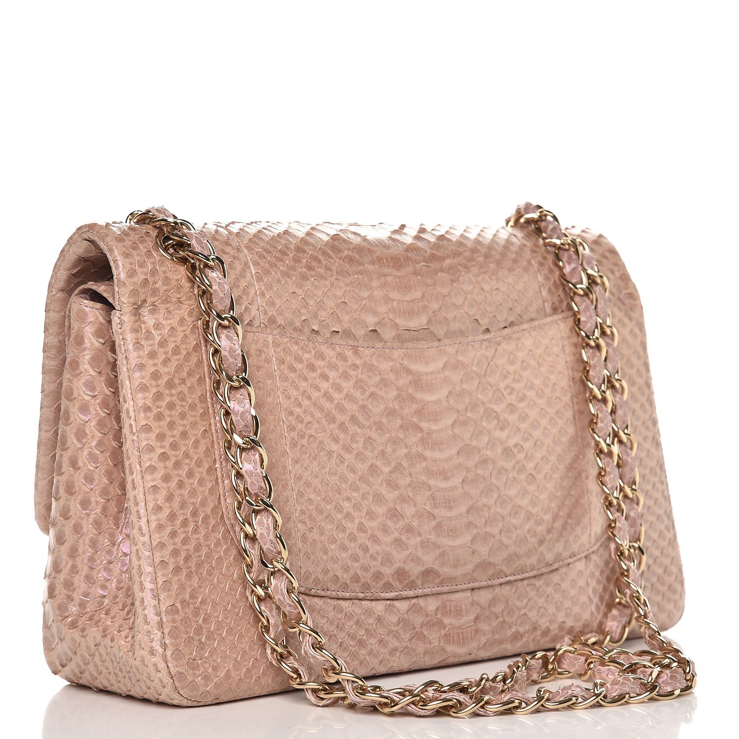 Chanel Metallic Python Jumbo Double Flap Pink 4 of 7