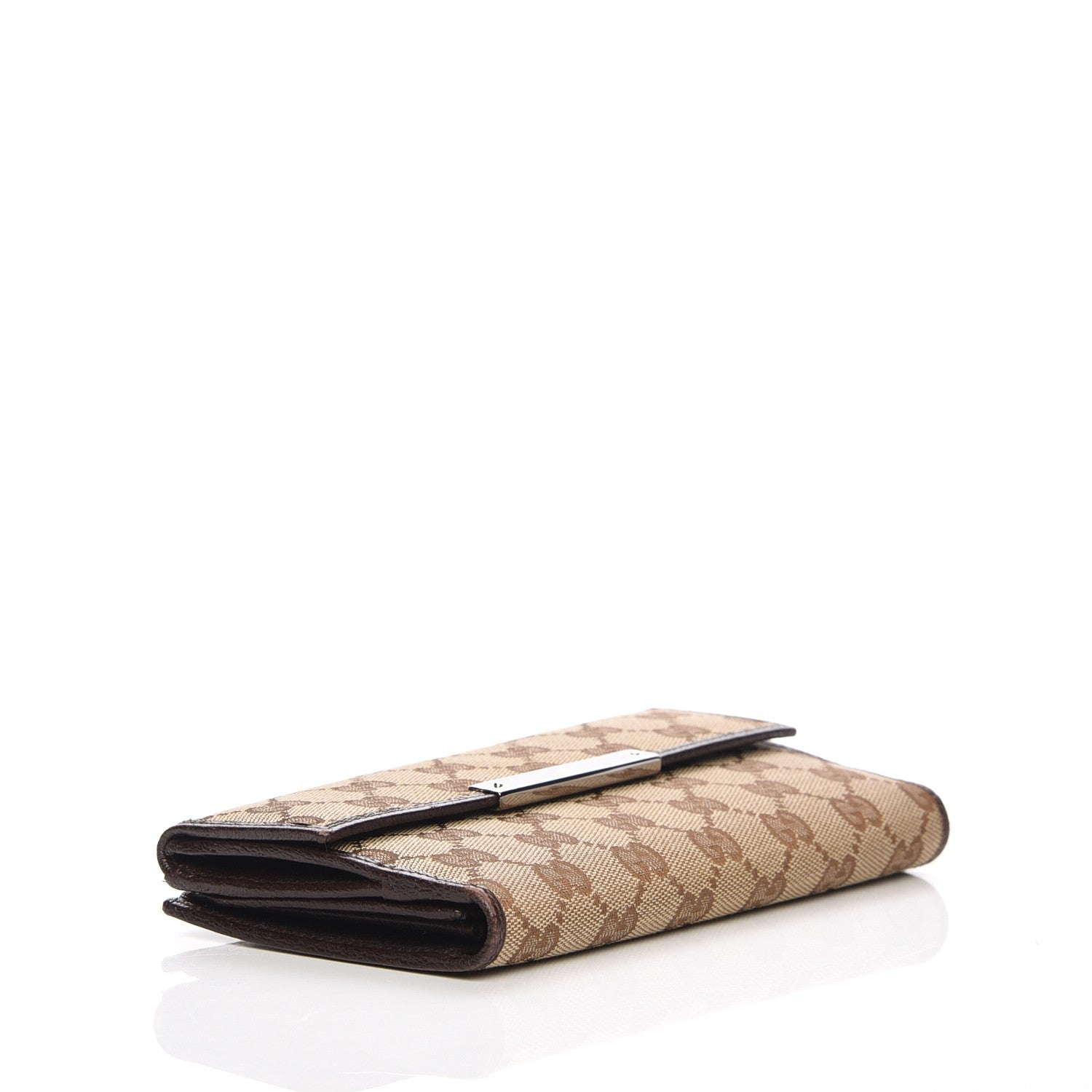 Gucci Monogram Metal Bar Continental Flap Wallet Beige Ebony Dark Brown 4 of 10