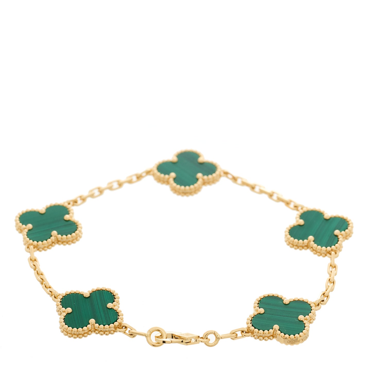 18K Yellow Gold Malachite 5 Motifs Vintage Alhambra Bracelet