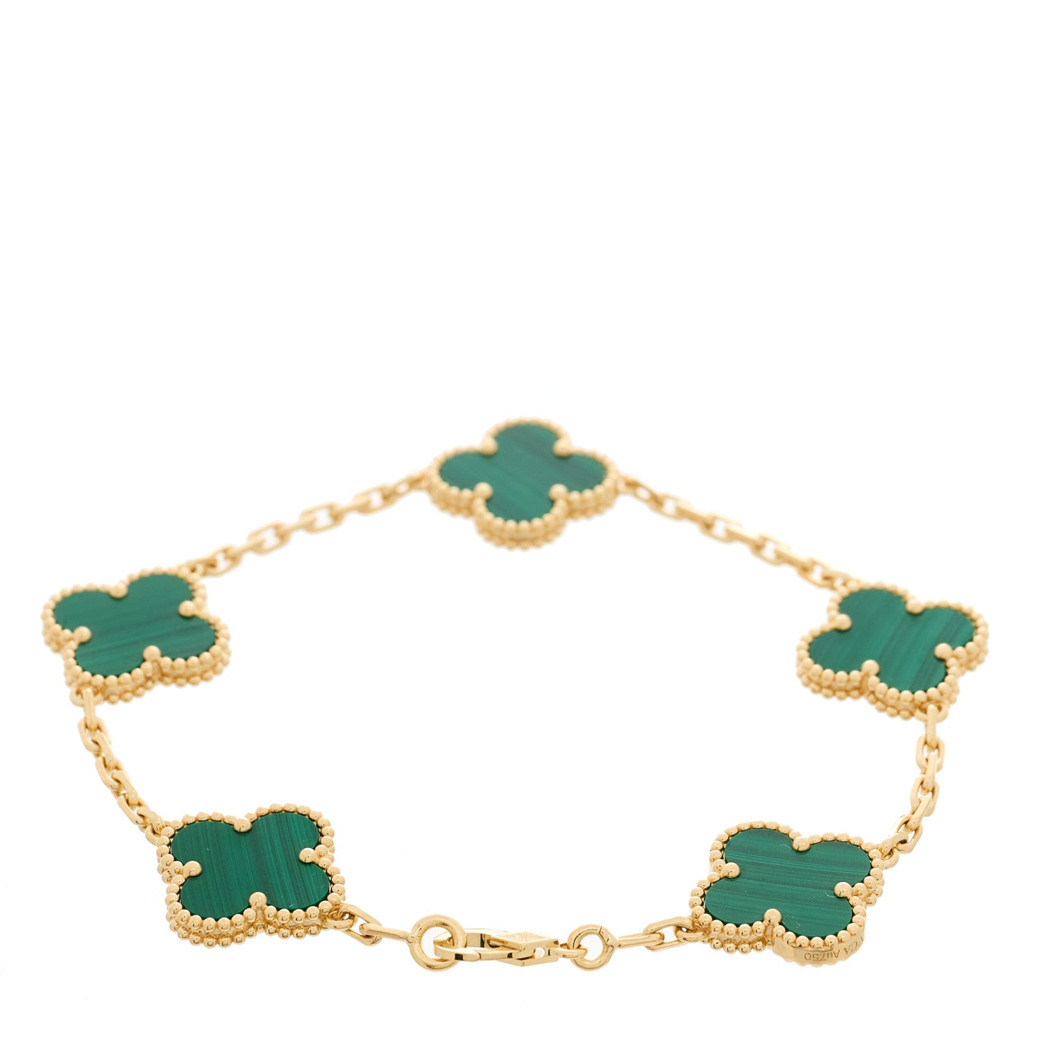 Van Cleef & Arpels 18K Yellow Gold Malachite 5 Motifs Vintage Alhambra Bracelet 2 of 4