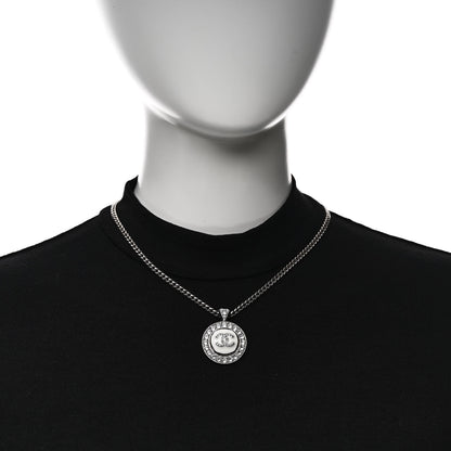 Chanel Crystal Enamel CC Pendant Necklace Silver White 2 of 6