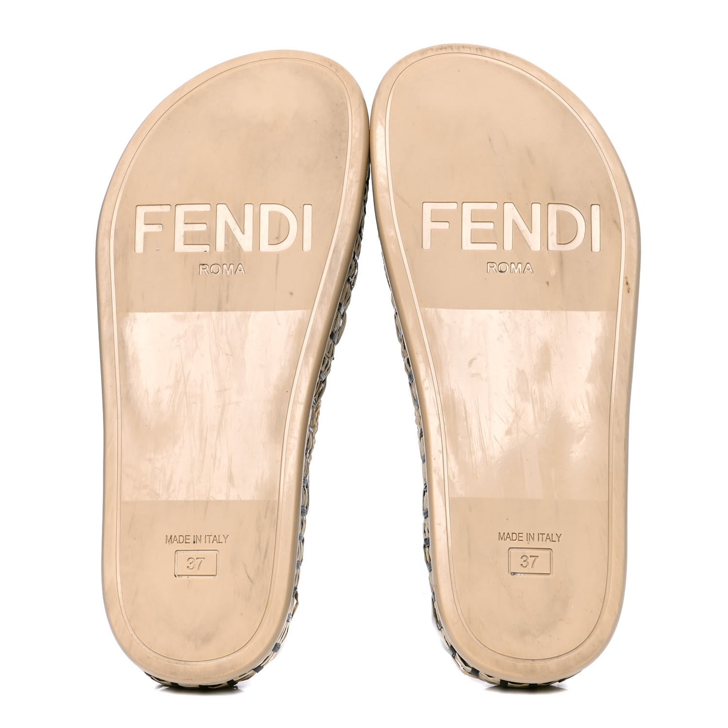 Fendi Raffia FF Woven Reflections Crisscross Slide Sandals 37 Naturale Black 4 of 4
