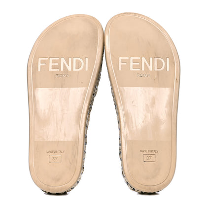 Fendi Raffia FF Woven Reflections Crisscross Slide Sandals 37 Naturale Black 4 of 4
