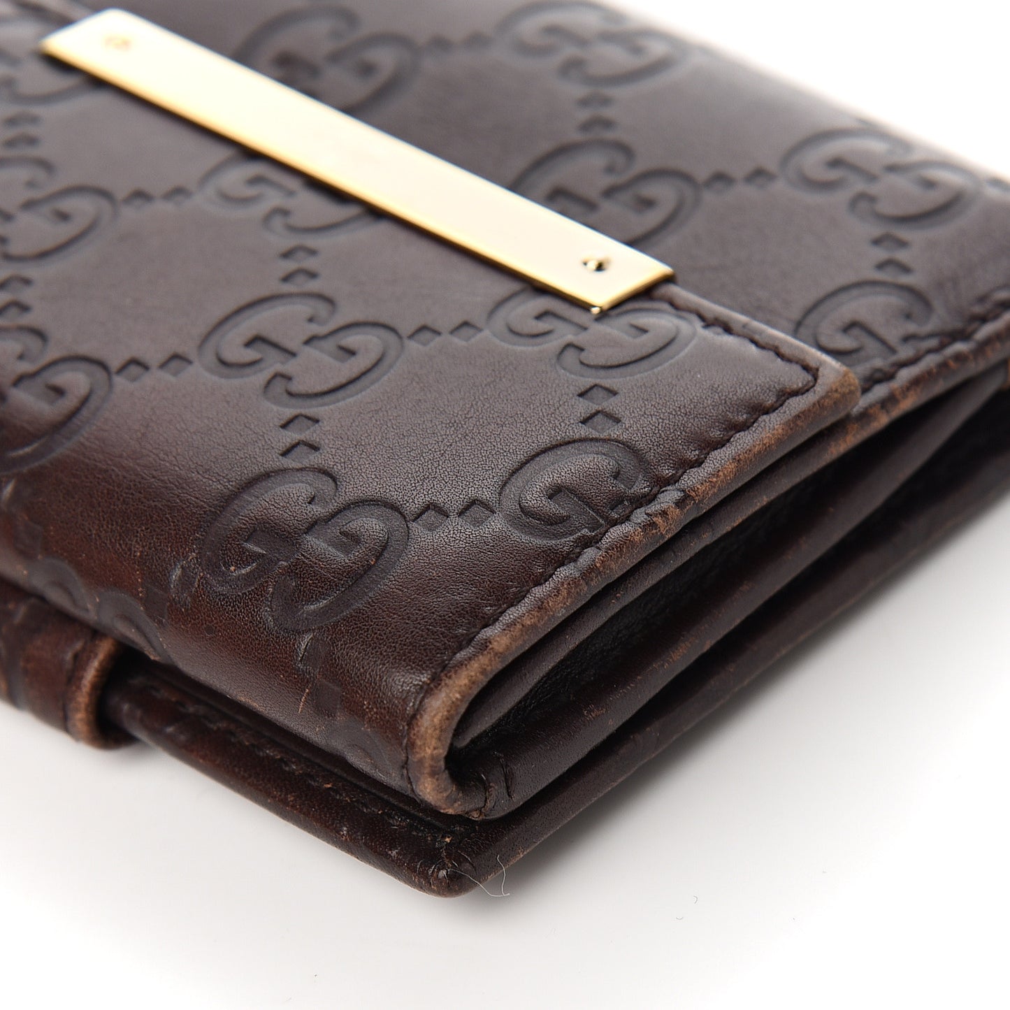 Guccissima Metal Bar French Flap Wallet Dark Chocolate