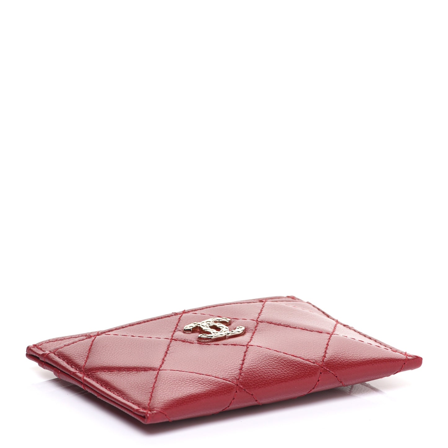 Lambskin Quilted Brilliant Card Holder Red