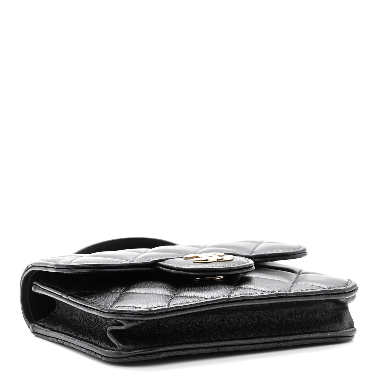 Lambskin Quilted Top Handle Flap Coin Purse With Chain Black