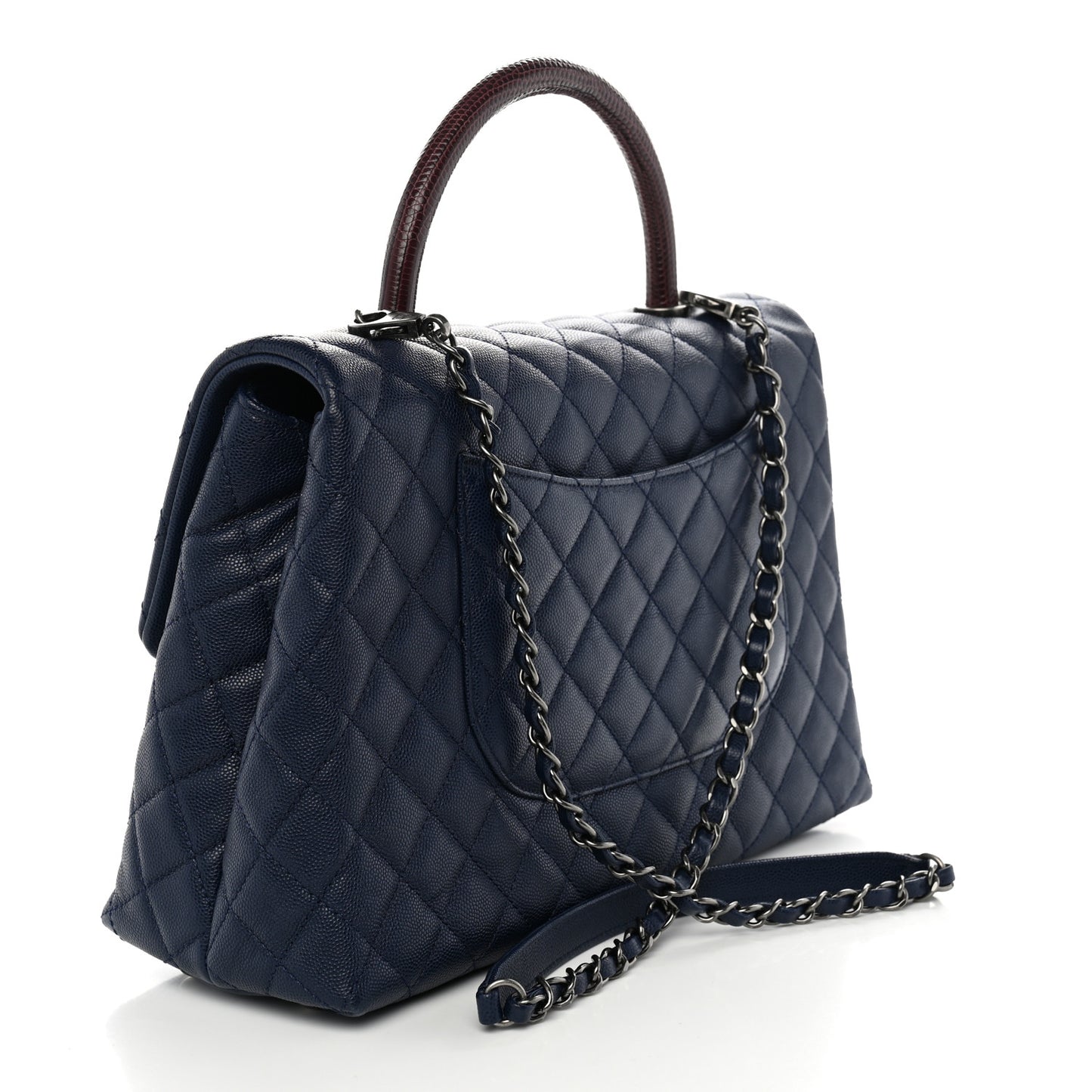 Caviar Lizard Quilted Medium Coco Handle Flap Navy