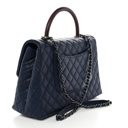 Chanel Caviar Lizard Quilted Medium Coco Handle Flap Navy 2 of 9