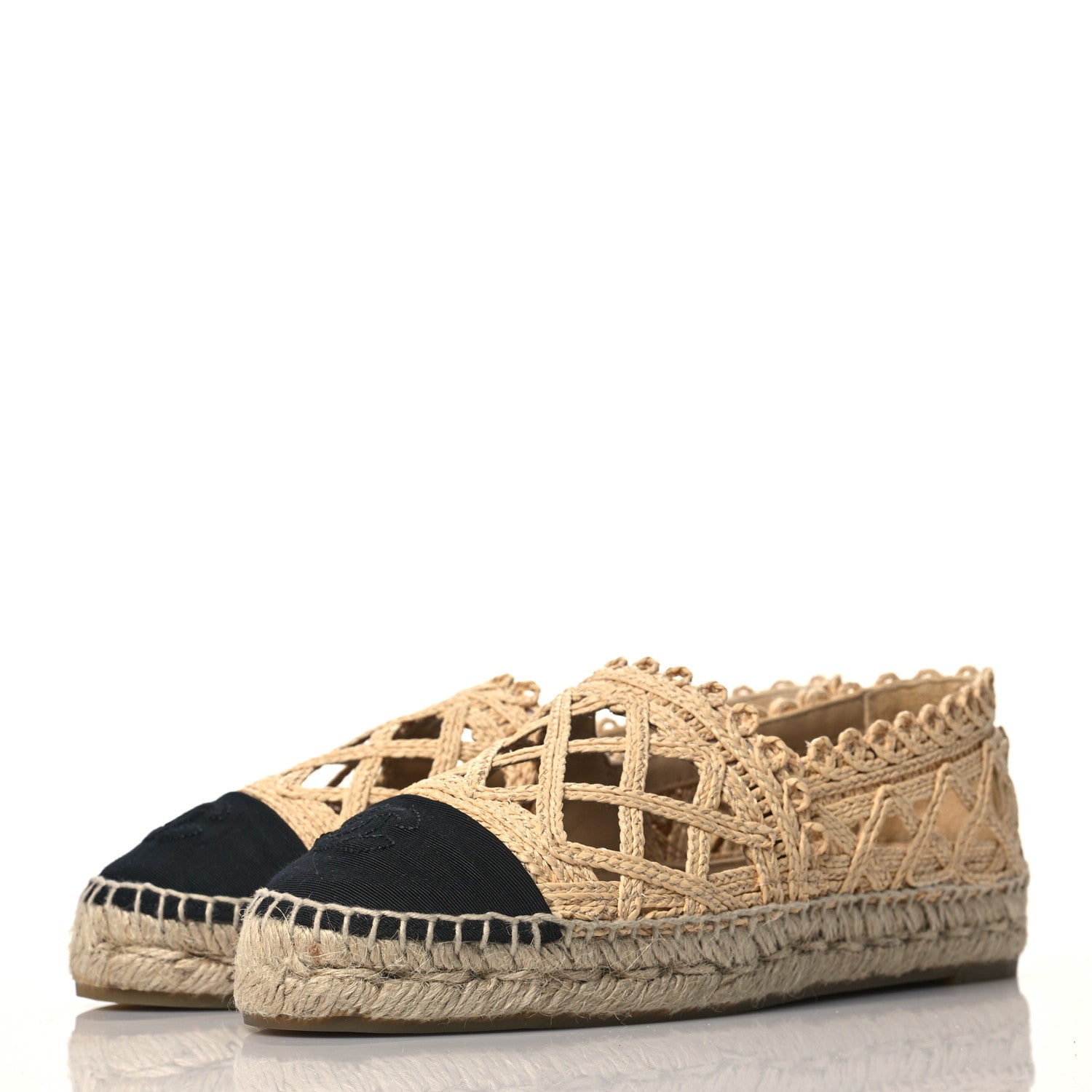 Chanel Raffia Fabric CC Espadrilles 37 Beige Black 3 of 9