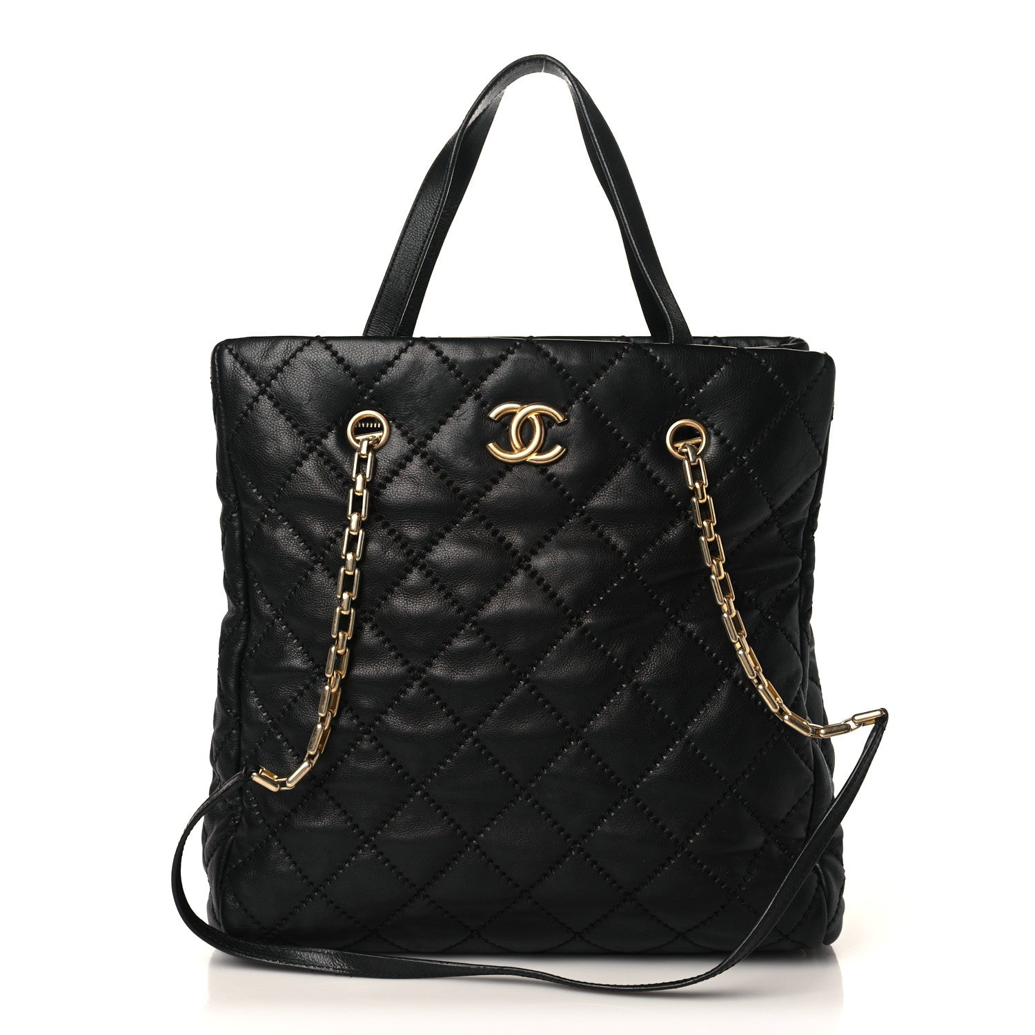 Chanel Calfskin Quilted Large Retro Chain Tote Black 1 of 10