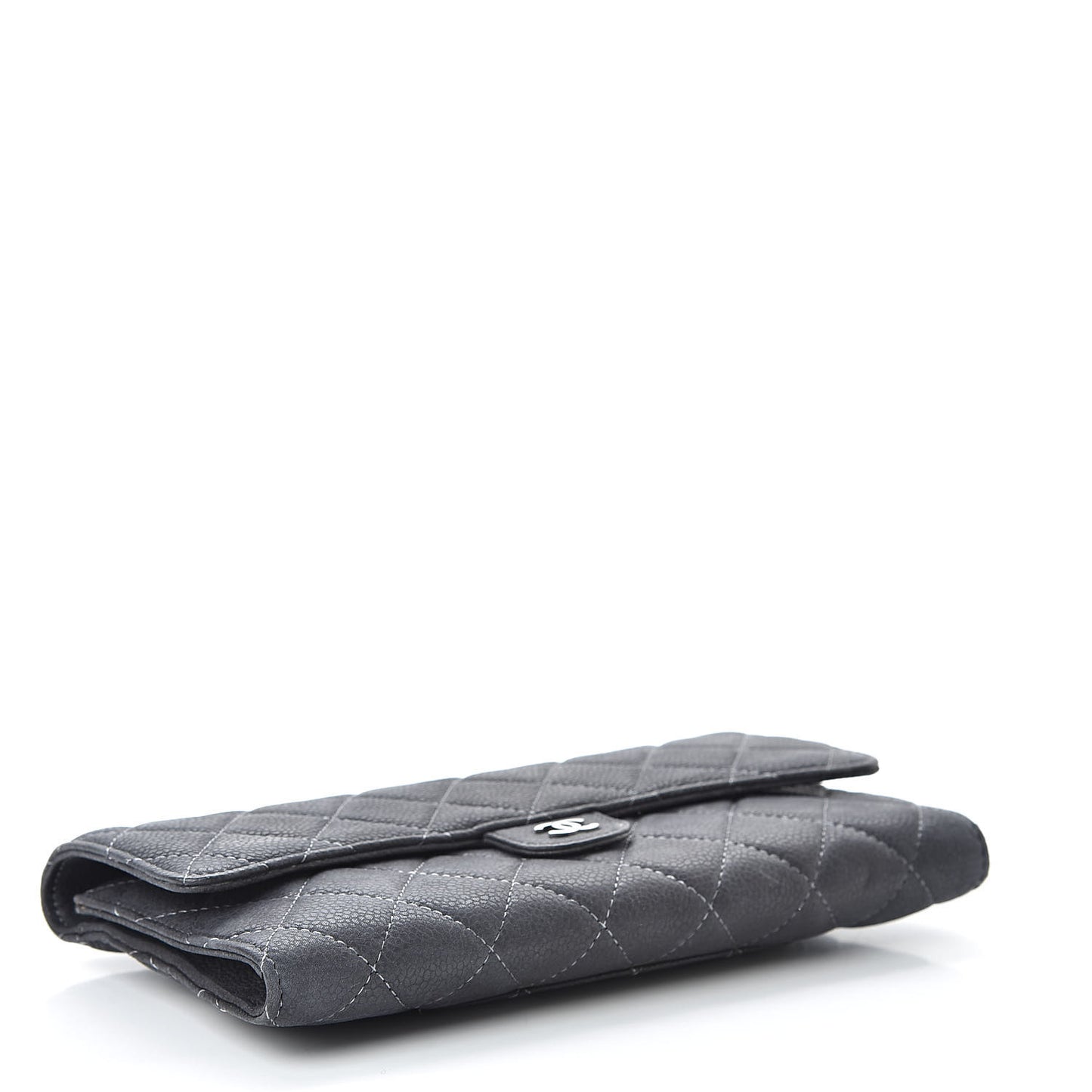 Iridescent Caviar Quilted Large Flap Wallet Grey