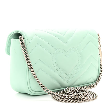 Gucci Calfskin Matelasse Super Mini GG Marmont Shoulder Bag Water Green 3 of 11