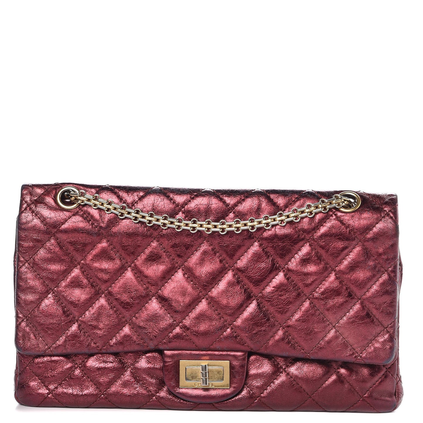 Metallic Aged Calfskin Quilted 2.55 Reissue 227 Flap Dark Red