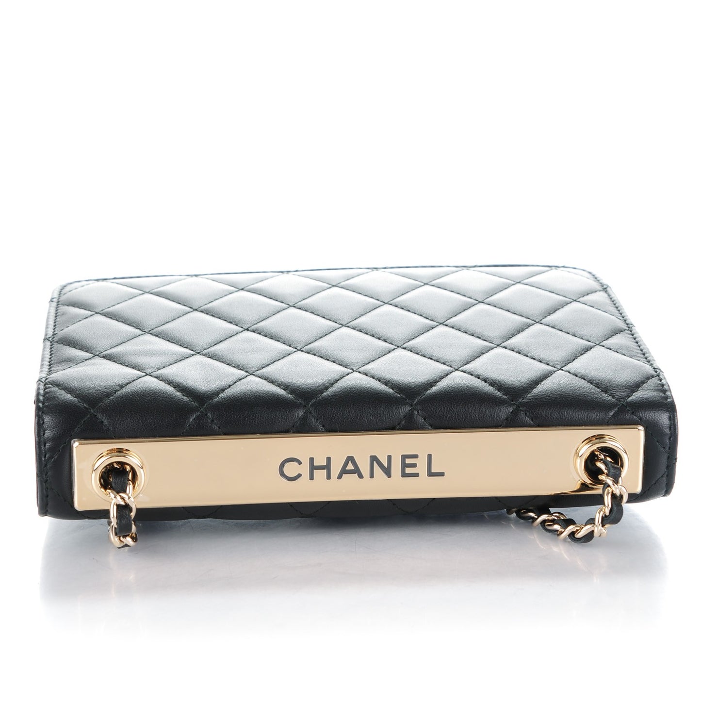 Lambskin Quilted Trendy CC Wallet On Chain WOC Black