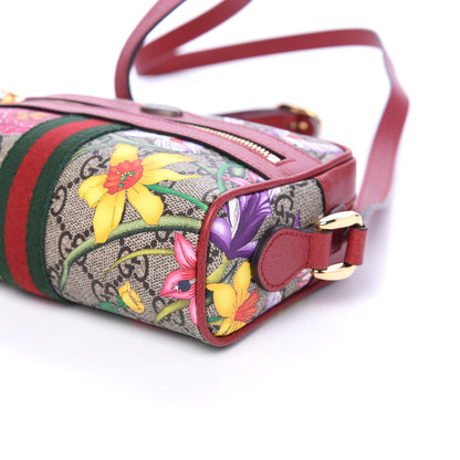 Gucci GG Supreme Monogram Flora Web Mini Ophidia Shoulder Bag Red 7 of 9