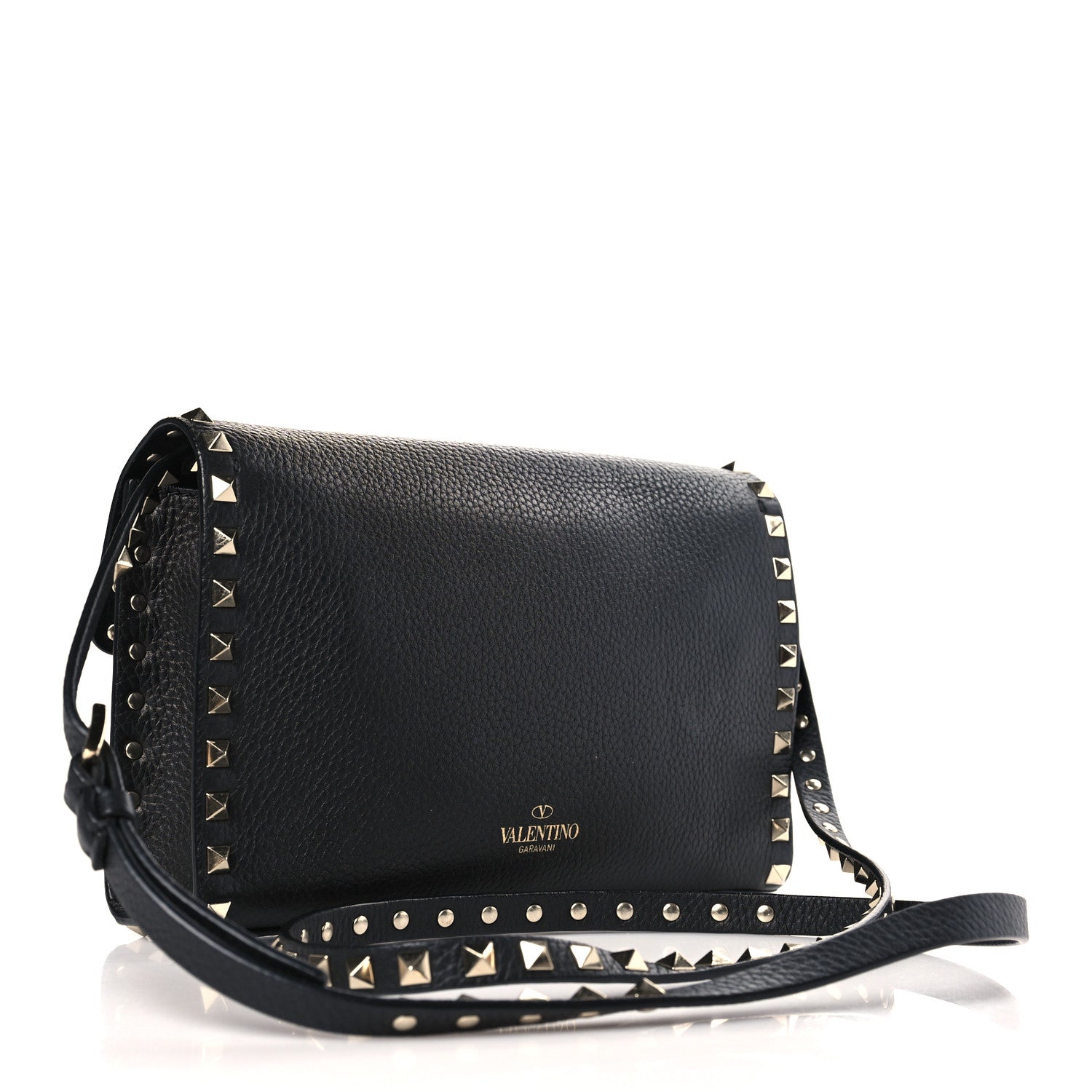 Valentino Garavani Pebbled Calfskin Medium Rockstud Flip Lock Crossbody Bag Black 3 of 8