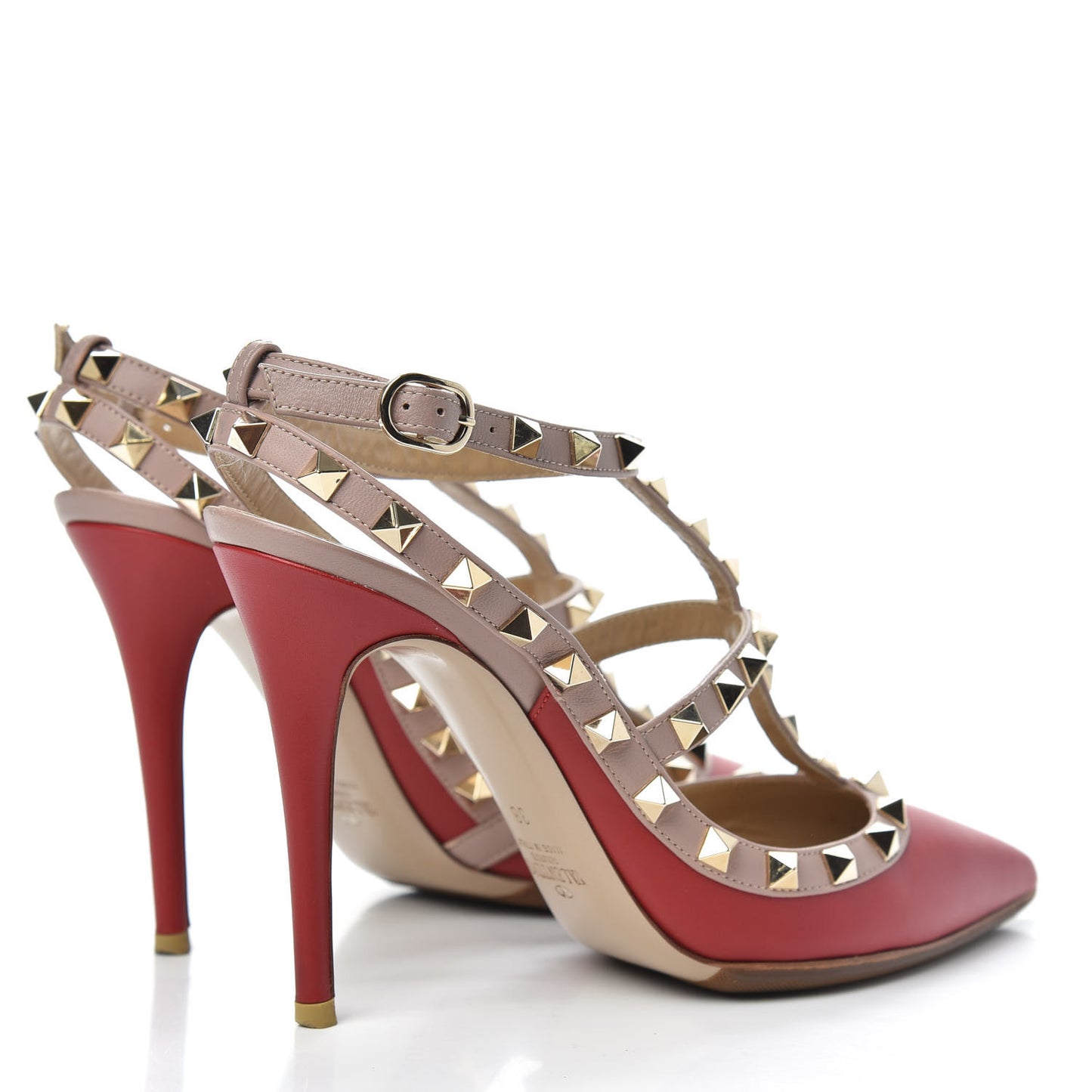 Nappa Rockstud Ankle Strap Pumps 38 Red Poudre
