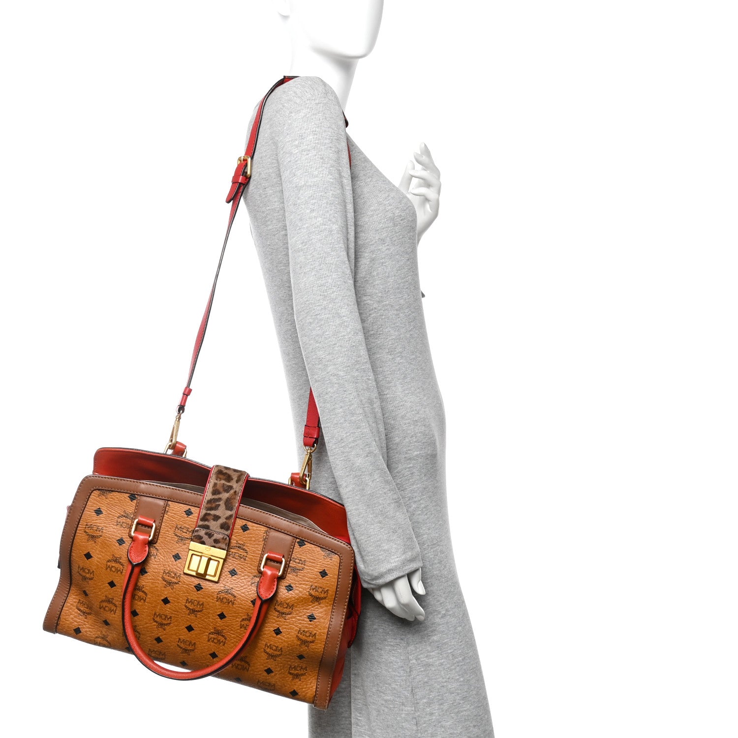 MCM Visetos Calfskin Calf Hair Leopard Print Little Veronica Tote Cognac Multicolor 2 of 11