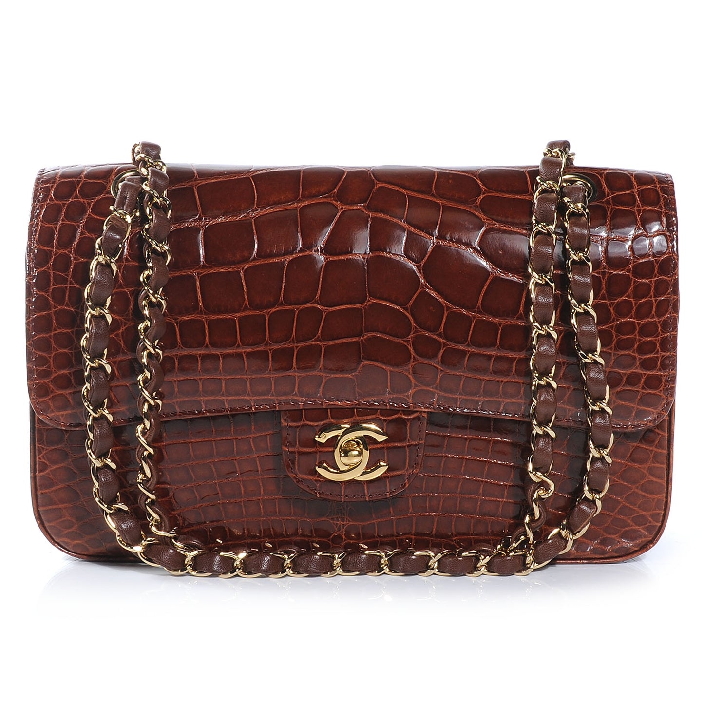 Alligator Medium Double Flap Brown
