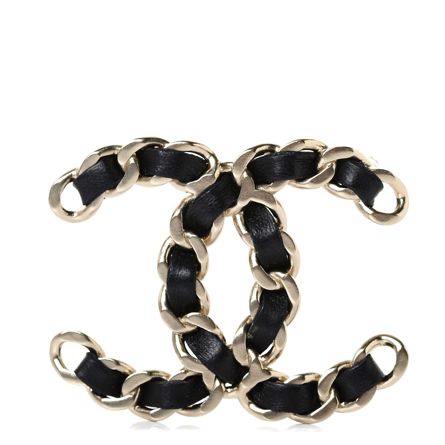 Lambskin Chain CC Brooch Black Gold