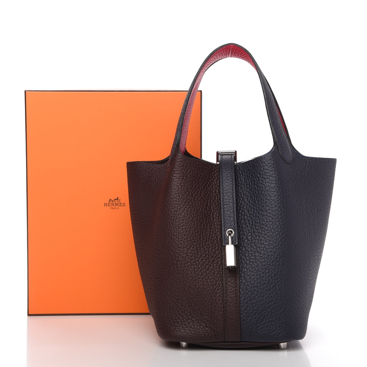 Hermes Taurillon Clemence Casaque Picotin Lock 18 PM Bleu Nuit Rouge Sellier Framboise 11 of 11