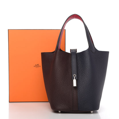 Hermes Taurillon Clemence Casaque Picotin Lock 18 PM Bleu Nuit Rouge Sellier Framboise 11 of 11