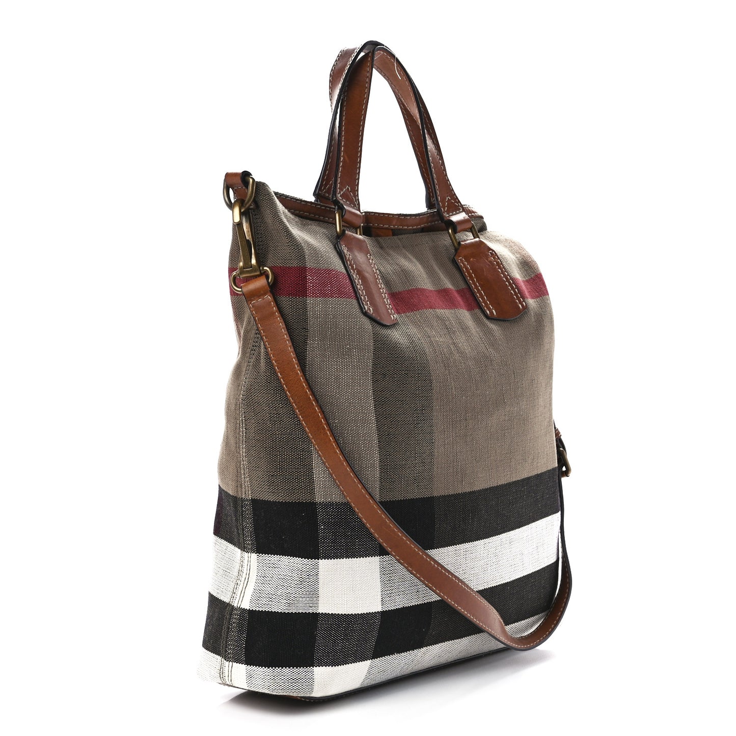 Canvas Mega Check Medium Tottenham Brit Tote Saddle Brown
