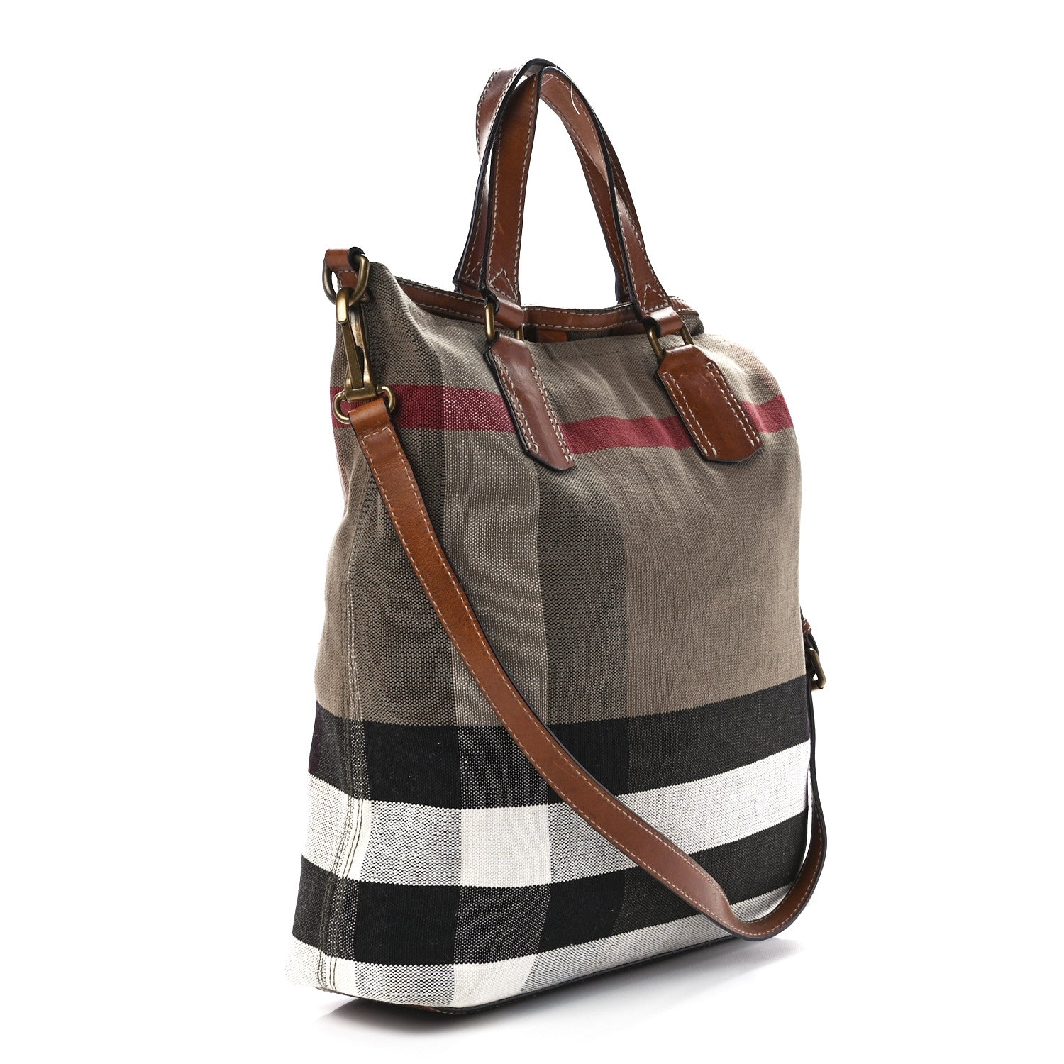 Burberry Canvas Mega Check Medium Tottenham Brit Tote Saddle Brown 3 of 11