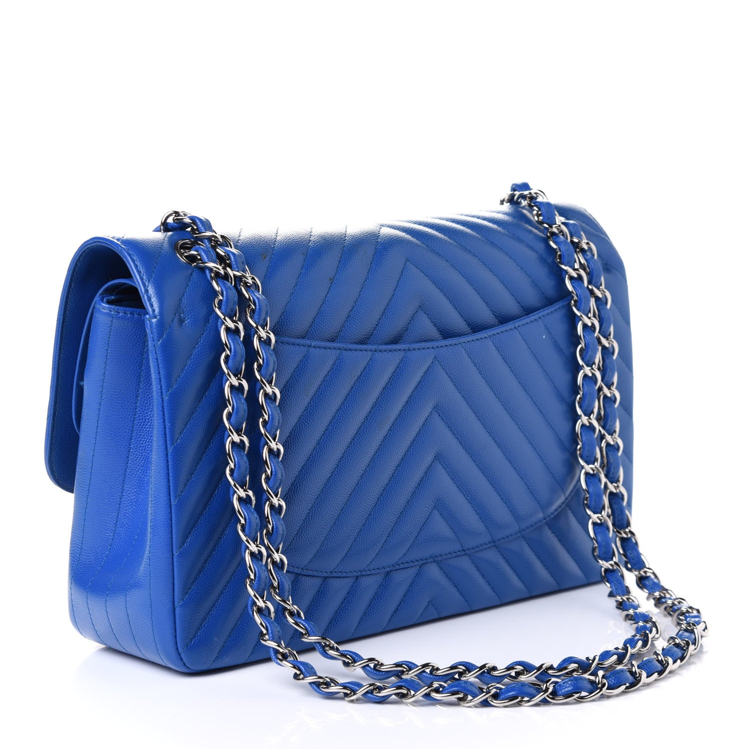 Chanel Caviar Chevron Quilted Jumbo Double Flap Bright Blue 2 of 5