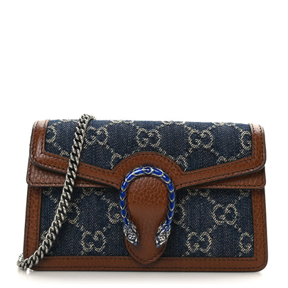 Gucci New Denim GG Monogram Dollar Calfskin Enamel Super Mini Dionysus Shoulder Bag Blue Tea Cuir Epilog Electric Blue 1 of 8