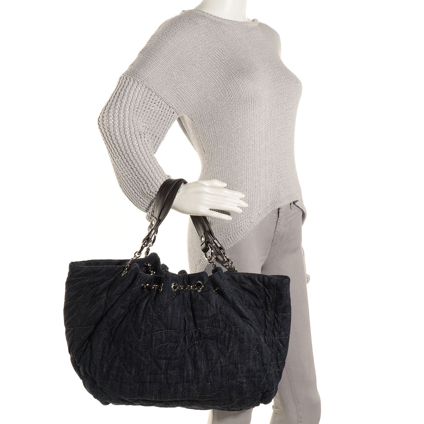 Denim Quilted Stretch Spirit Large Cabas Tote Blue