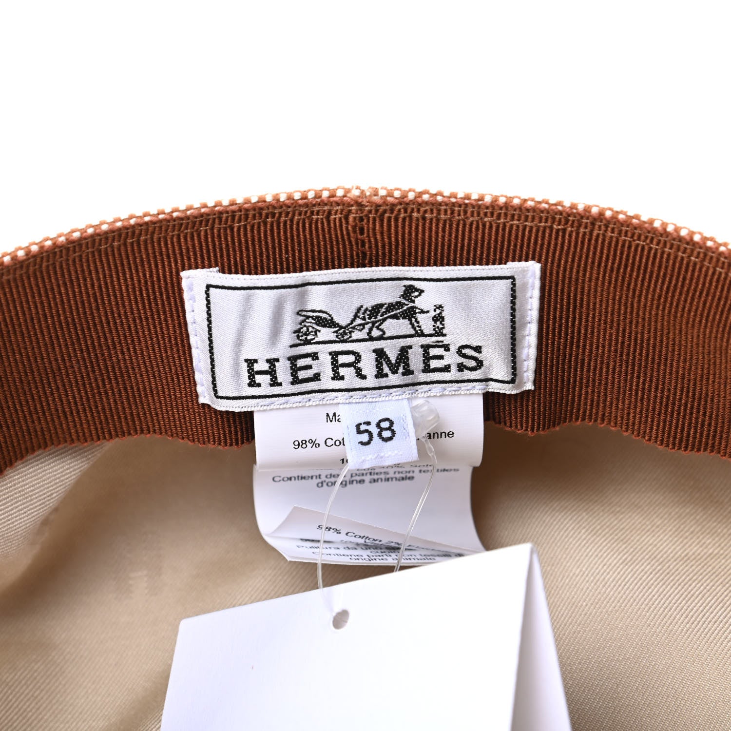 Hermes Cotton Silk Swift Clou de Selle Vauban Cap 58 Marron Alezan Gold 5 of 5