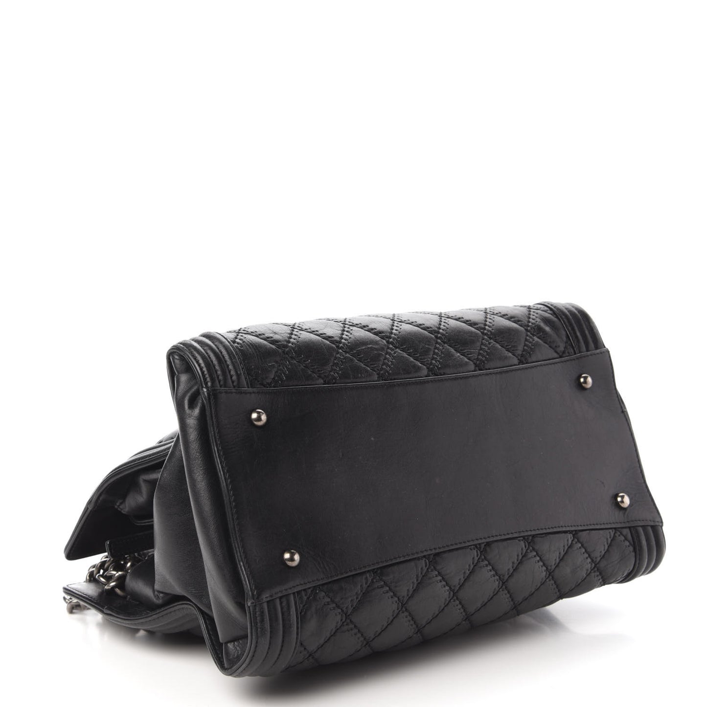 Calfskin Quilted Double Stitch Large Boy Tote Black