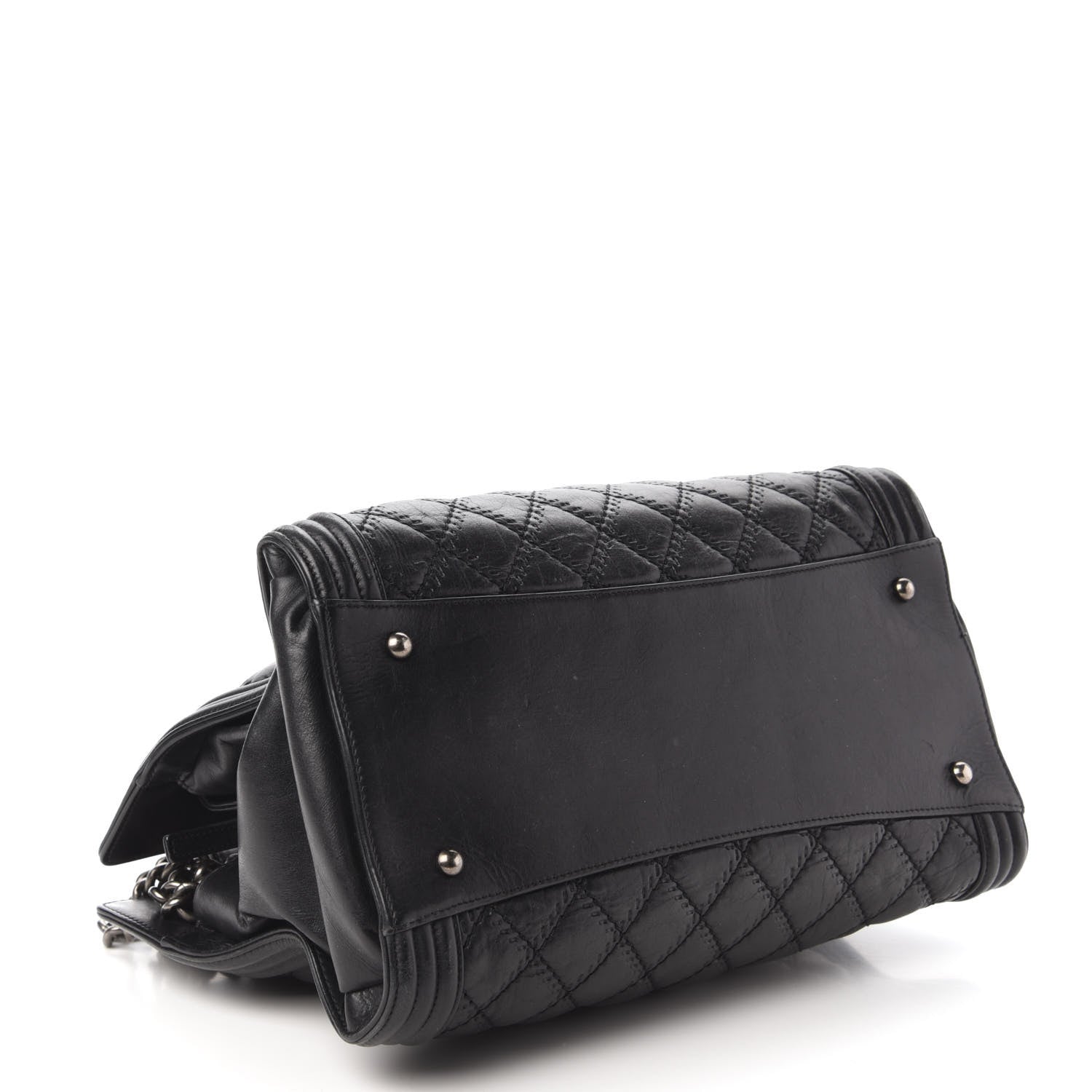 Chanel Calfskin Quilted Double Stitch Large Boy Tote Black 4 of 9