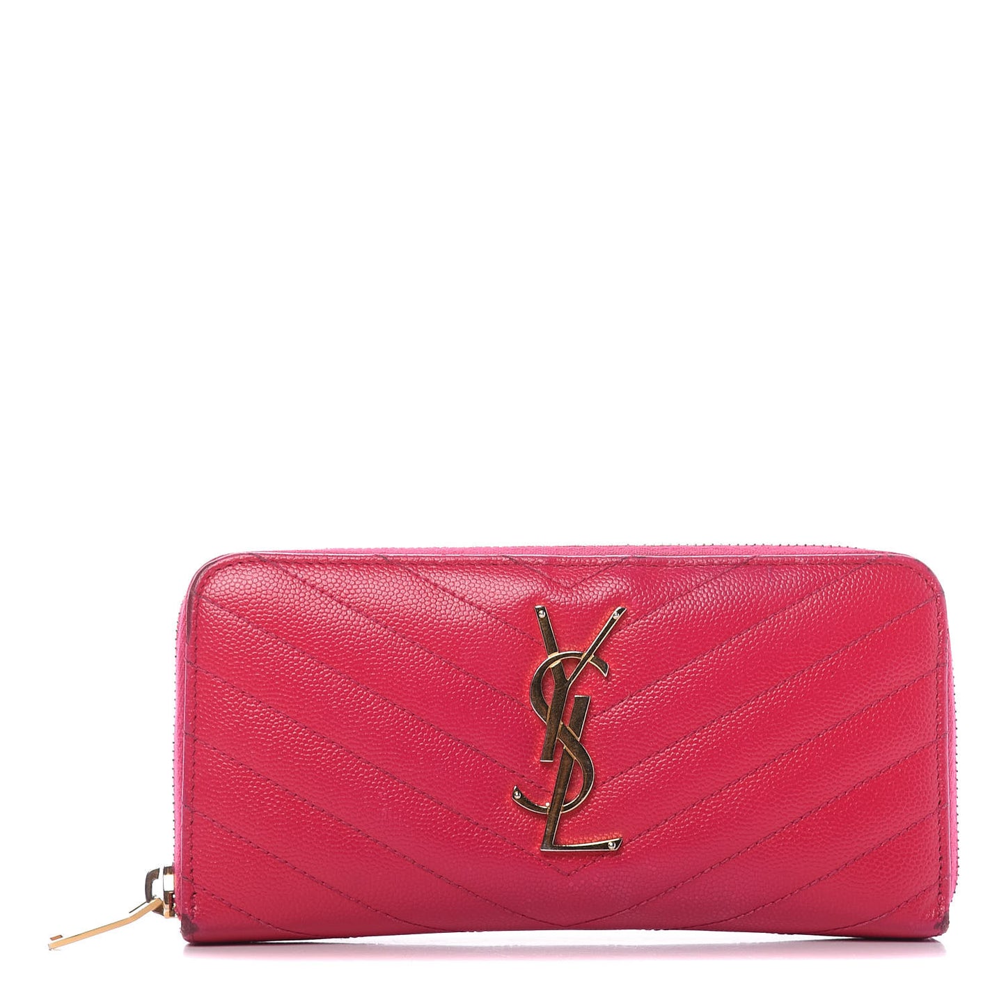 Grain De Poudre Matelasse Chevron Monogram Zip Around Wallet Fuchsia