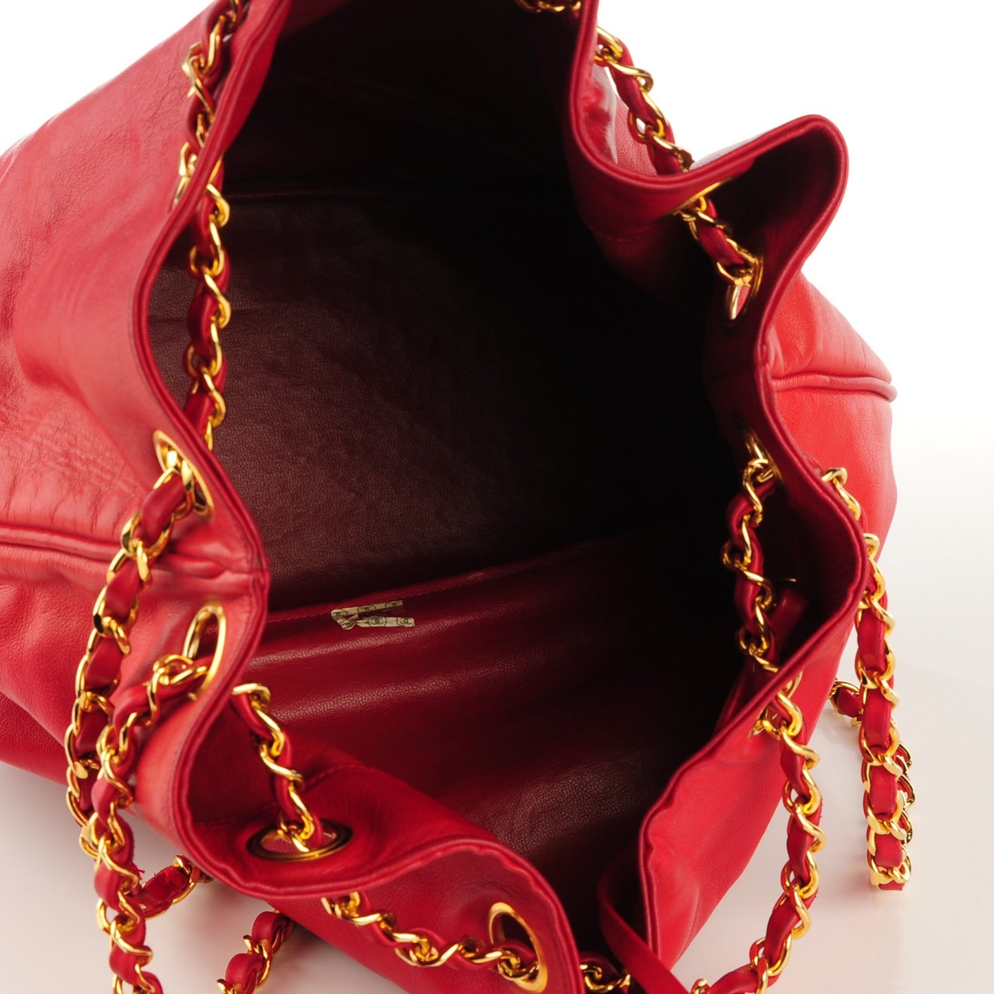 Lambskin Quilted Drawstring Shoulder Bag Red