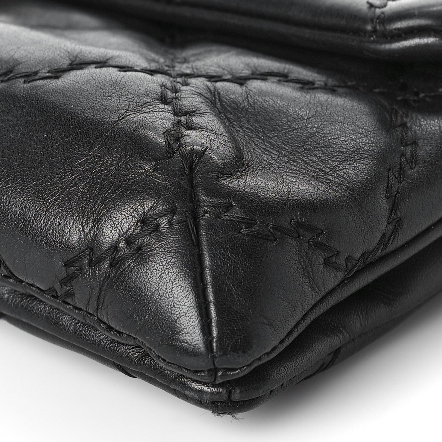 Calfskin Quilted Double Stitch Hamptons Clutch with Chain Black