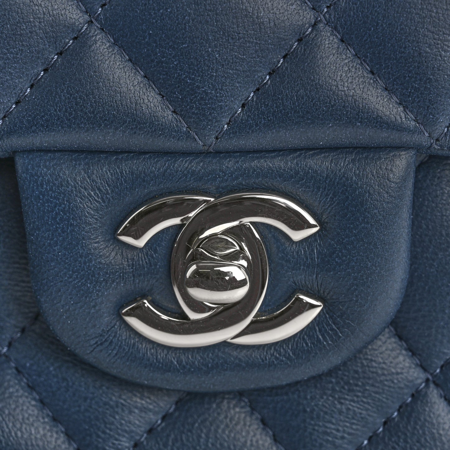 Lambskin Quilted Mini Rectangular Flap Blue