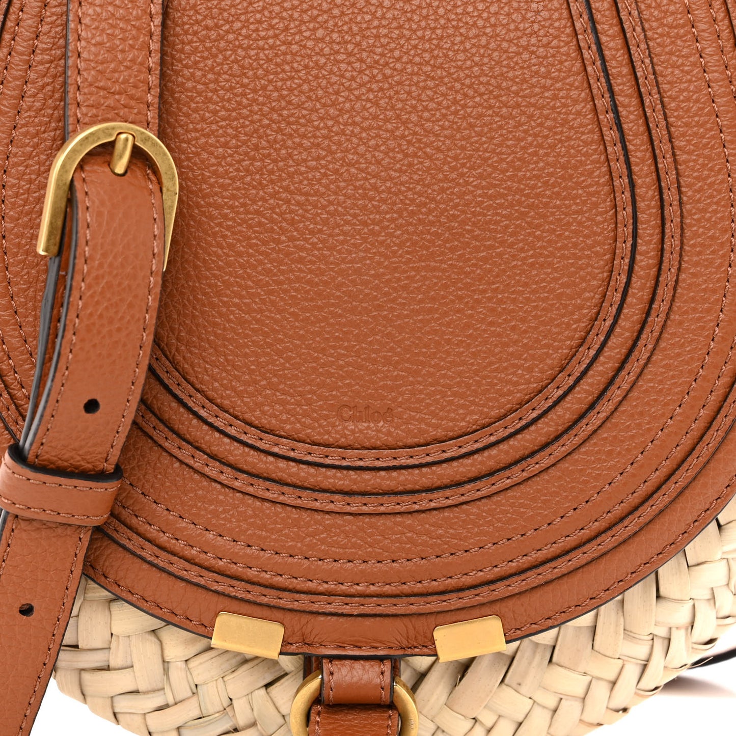 Raffia Small Grain Calfskin Small Marcie Basket Crossbody Tan