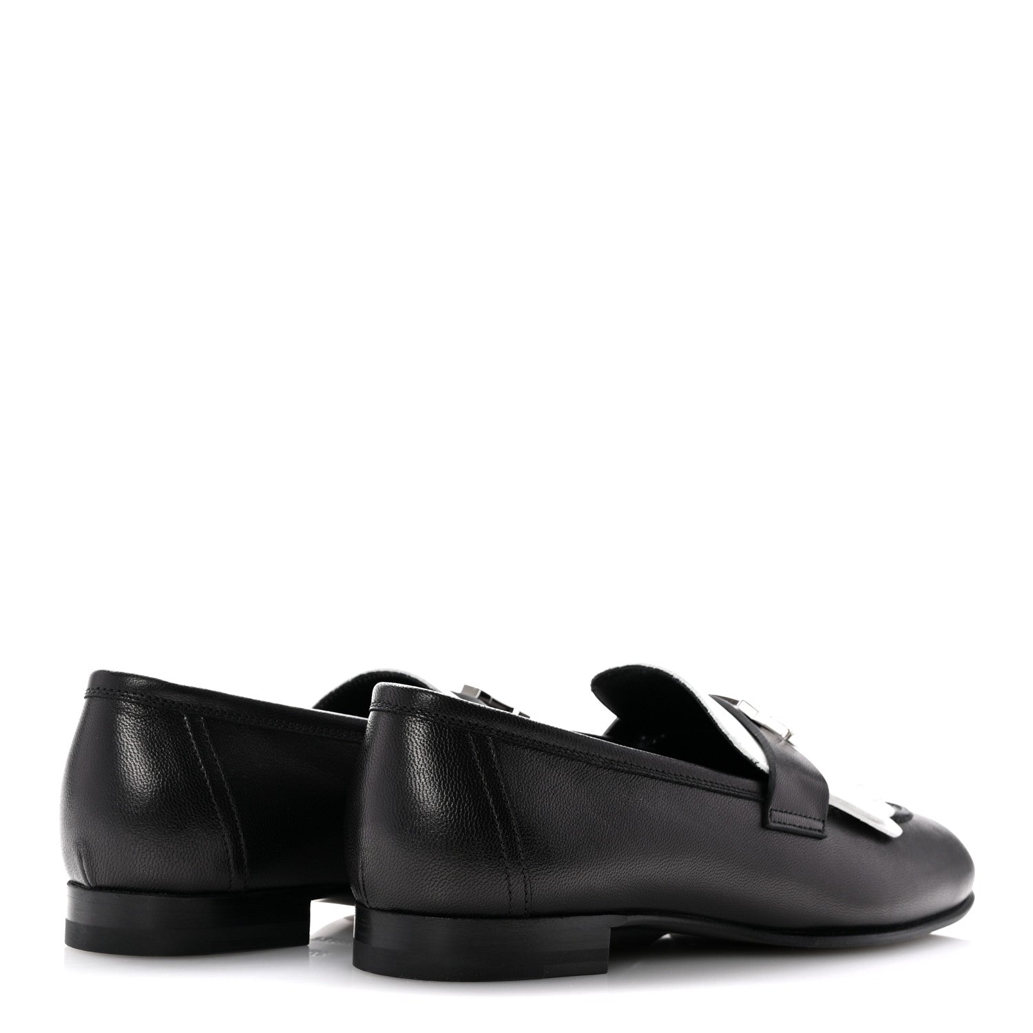 Hermes Goatskin Womens Royal Loafers 37.5 Black White 5 of 10