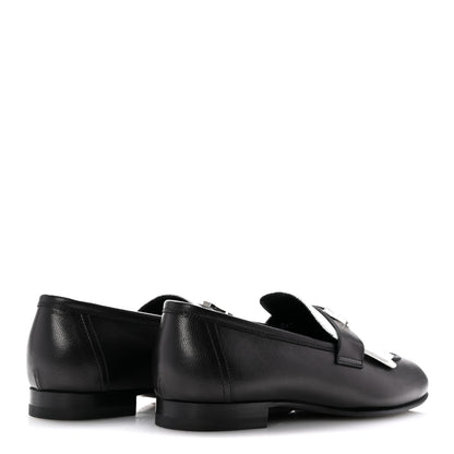 Hermes Goatskin Womens Royal Loafers 37.5 Black White 5 of 10